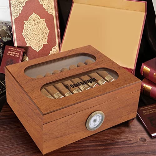 COOL KNIGHT Desktop Humidors Can Hold 40-60 Cigars, Tempered Glass Top Humidor Cigar Box with Front Hygrometer and Humidifier Spanish Cedar Wood Cigar Humidor. - Thumbnail 7