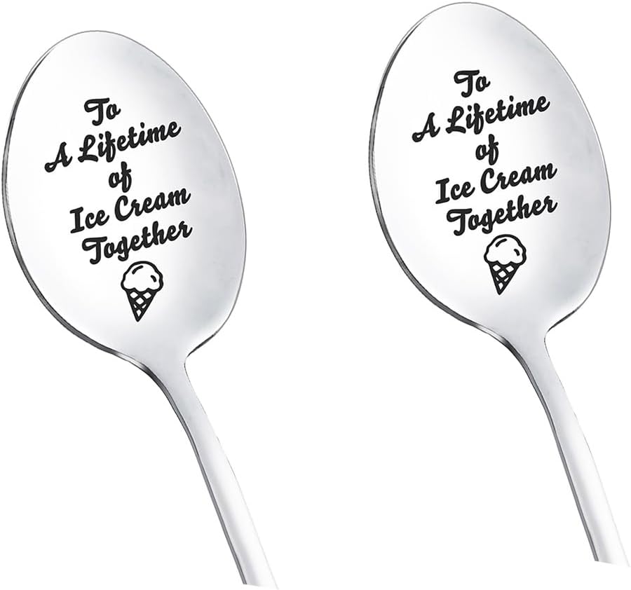 Anniversary Birthday Gifts Spoon for Husband Wife 2 Pcs To A Lifetime of Ice Cream Together Spoons for Ice Cream Lover Gift for Boyfriend Girlfriend Christmas Couples Gifts