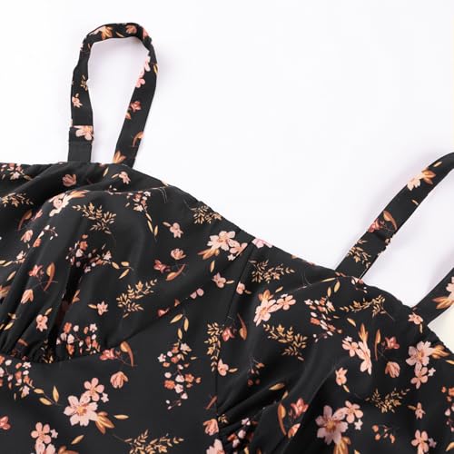 Image of Belle Poque Sun Dresses for Women Spring Summer Floral Midi Flowy Spaghetti Ruffle Wedding Guest Tea Party Dress