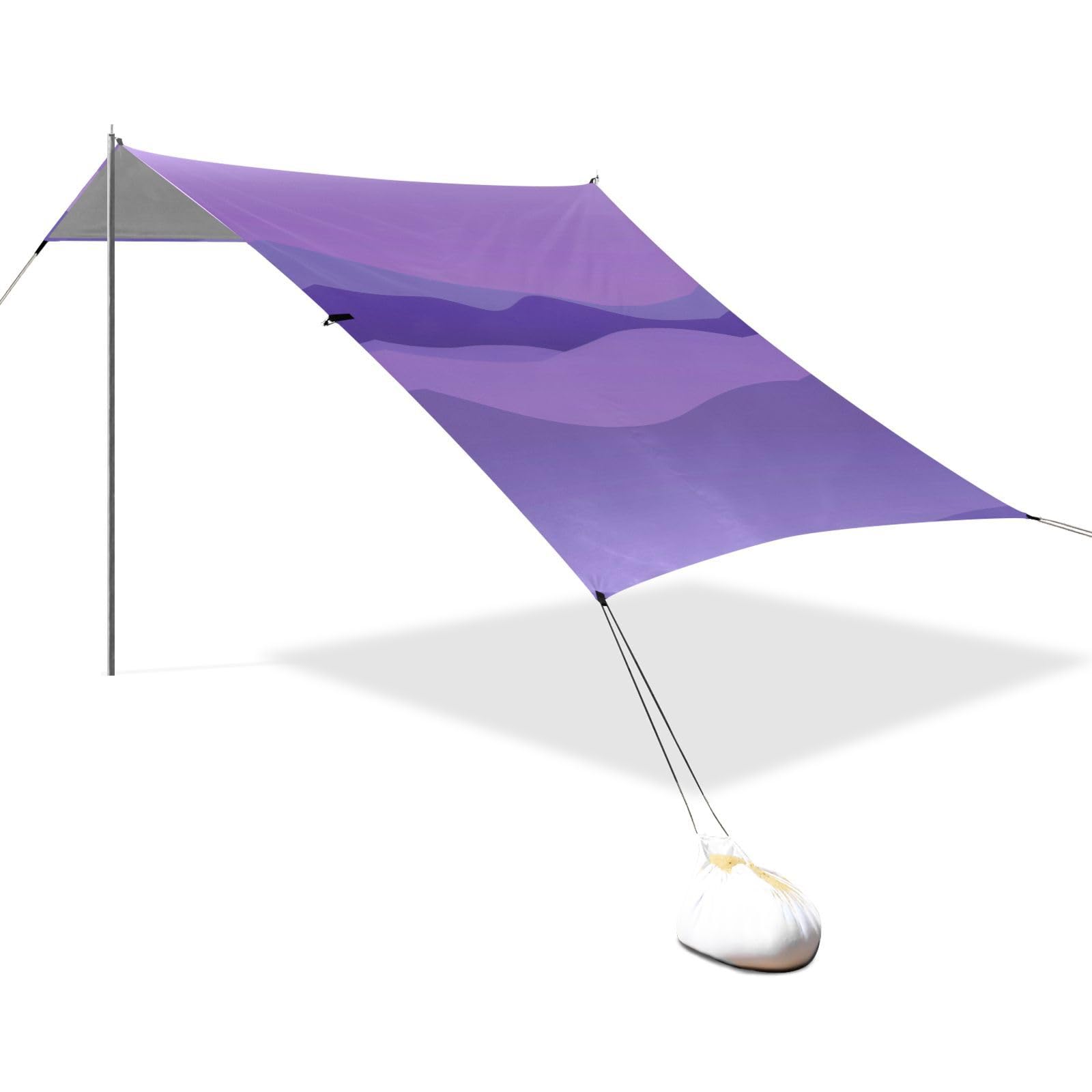 Grand pare-soleil imperméable avec pelle à sable, sac de sable pour camping, pêche, loisirs dans le jardin ou pique-niques Violet