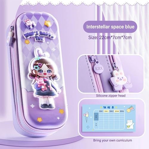 Image of DEOXY Pencil Case Double Layer 3D Happy time Cute Girl Pencil Case for Kids Large Capacity Pen Pencil Pouch Multifunctional Stationery Organizer for School