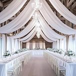 HoldOneLight Ceiling Drapes Hanging Kit for Wedding with Hanging Ring and 6 Panels 5ftx10ft Sheer Chiffon Fabric Ceiling Curtains for Wedding Arch Party Ceremony Stage Decoration Tent Drapery (white)