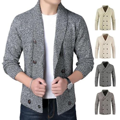 Men's Lapel Double-Breasted Knitted Cardigan Blazer Men's Shawl Collar Cardigan Sweater Slim Fit Button Down Knit Sweater