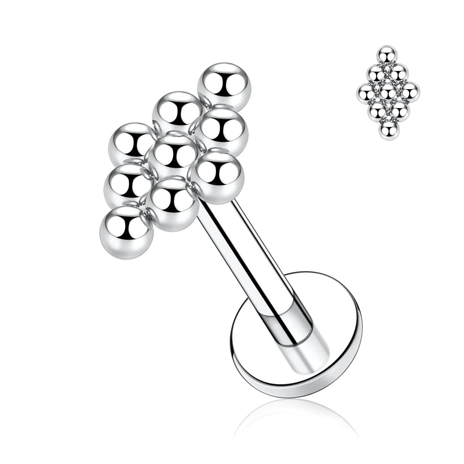 hengkaixuan 16G Titanium Labret Studs - Internally Threaded Flatback - Unisex - Silver - Piercing Jewellery — view 38