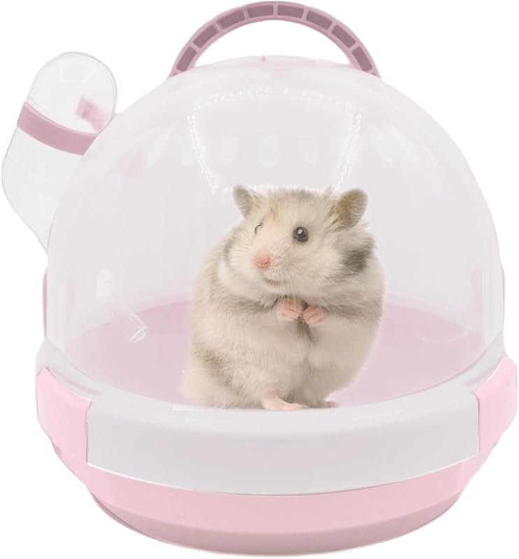 Transportadora para Hamster e Pequenos Animais MUYG com Bebedouro de 60 mL, Plástica e Ventilada, Rosa