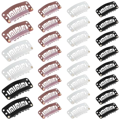 Ymapinc 30 clips de metal en forma de U para pelucas, extensiones de pelo, accesorios para pelucas, extensiones de cabello, negro, marrón claro, beige