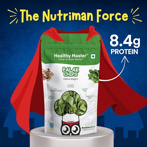 Image of Healthy Master Palak Chips Combo 300g (100g Each) Pack of 3 | Light & Crispy | High Protein Chips | Gluten-Free | No Maida, No Palm Oil | Low-Calorie | Healthy Snacks for Adults & Kids