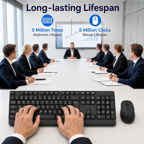 Image of ANT Master 22 Wireless Keyboard and Mouse Combo, Full Size 104 Keys with Numpad, 2.4GHz USB Receiver, 800 /1200 /1600 DPI Adjustable Mouse, Up to 10m Range for PC Laptop Windows Mac Linux Android