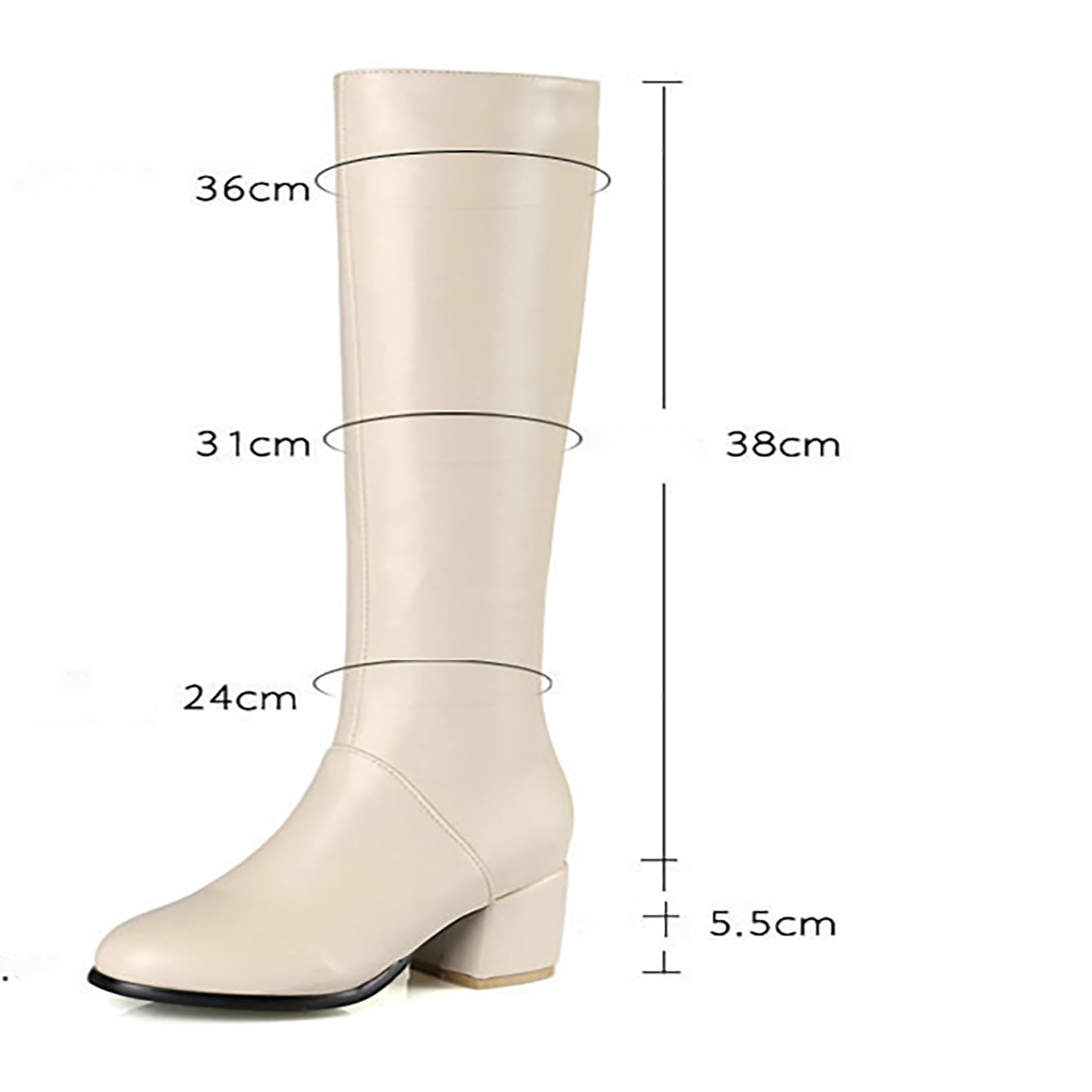 Damen Knielange Chunky Heel Warme Bürostiefel Reitstiefel Seitlicher Reißverschluss Leder High Heel Cowboy Retro Stiefel Weiten Waden Winterstiefel Rundem Zeh Lange
