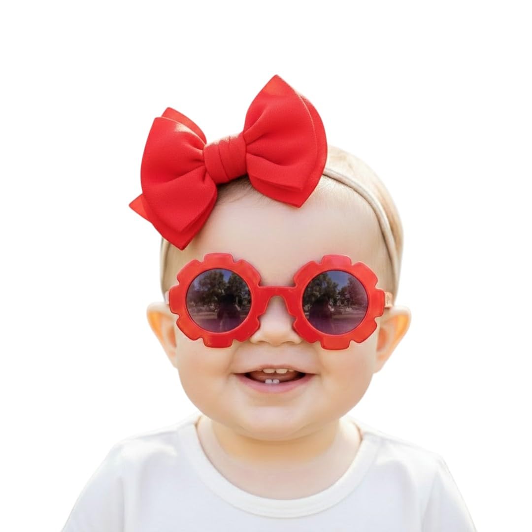 POLKA TOTS Solid Bow Headband and Floral Sunglass Set - Red-image-36