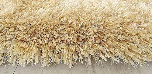 Image of AROMICK Modern Polyester Anti Slip Shaggy Fluffy Rug and Carpet for Living Room, Bedroom & Dining Room (4 x 6 Feet, Gold)