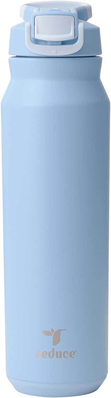 REDUCE 32 oz Hydrate Pro Stainless Steel Insulated Water Bottle - Flip Top Leak-Proof Lid, Dishwasher Safe, BPA-Free, Dual Wall Vacuum, Keeps Drinks Cold for 48 Hrs, Cup Holder Friendly - Glacier