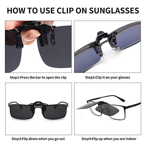 JM Polarized Clip on Sunglasses Frameless Flip Up Lens for Prescription Glasses Grey4