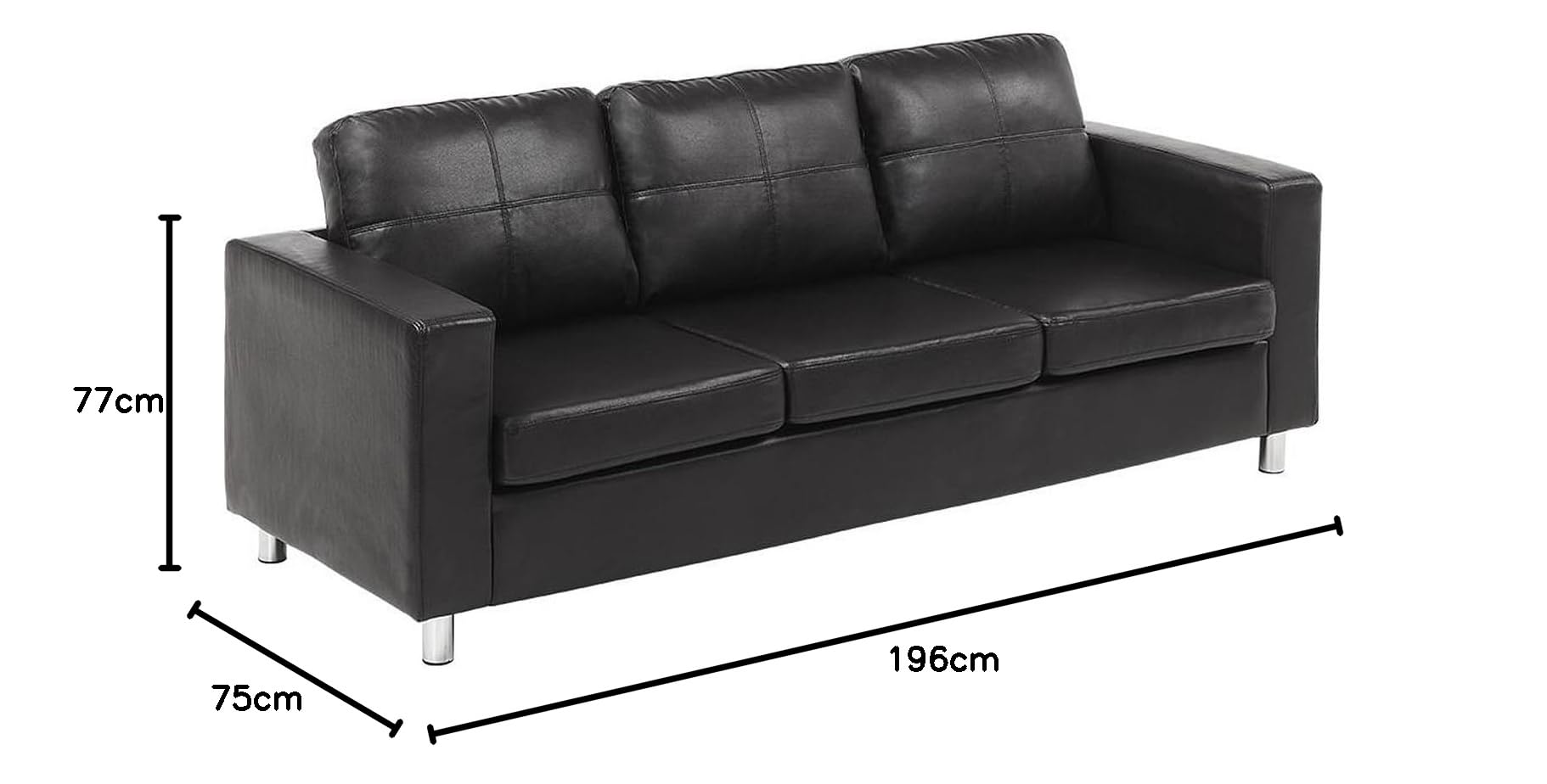 Vente-unique - Sofá Fijo 3 plazas Ackley - Piel sintética - Negro