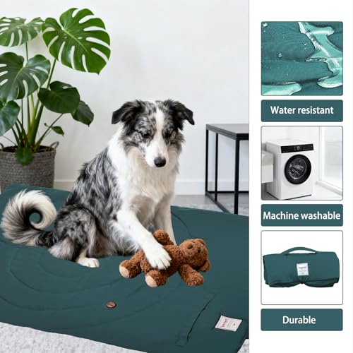 Tbintul Hundedecke für Unterwegs, 95 * 65 cm Tragbare Faltbare Haustiermatte, Waschbar, Orthopädisch, Wasserdicht, Hundedecke Outdoor, Hundematte Auto für Hunde & Katzen (Grün)