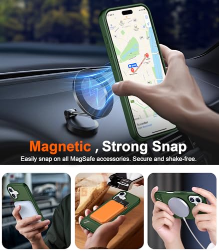 Image of Designed for iPhone 17 Case, [Built-in Invisible Kickstand][Compatible with MagSafe][Military Grade Shockproof] Slim Translucent Matte Phone Case for iPhone 17 6.3 inch (Forest Green)