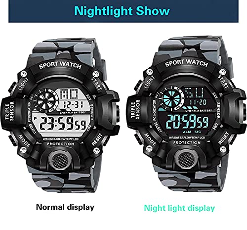 Image of Men's, Kid's Waterproof Shockproof Multi-Functional Automatic Digital Sports Wrist Watch with Led, Multicolour Strap - Pack of 2
