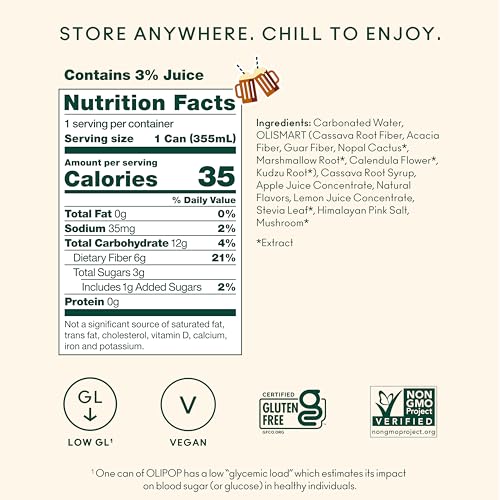 Image of OLIPOP Prebiotic Soda Pop, Classic Root Beer, Pantry Pack Packed with Prebiotics, Fiber, and Botanicals, Gluten Free, GMO Free, 12oz (12-Cans) (Packaging May Vary)