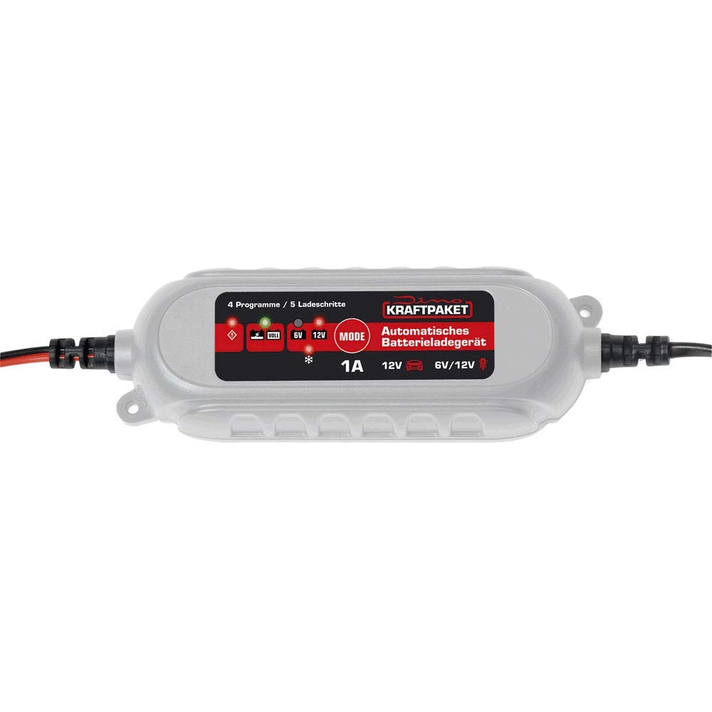 Dino KRAFTPAKET Inteligentna i automatyczna ładowarka do akumulatorów 1 A-6 V/12 V | do akumulatorów ołowiowo-kwasowych, żelowych, start/stop EFB, AGM | ładowarka samochodowa do motocykli, skuterów