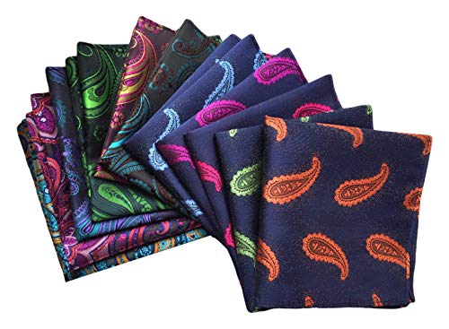 MENDENG Mens 11 Pack Assorted Cotton Dark Color Paisley Pocket Square Handkerchief