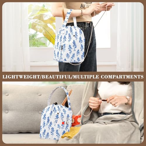 Image of Tatenale Crochet Bag Yarn Bag Knitting Project Bag with Pockets and Handle Portable Yarn Storage Organizer Tangle Free 8.3x11 InchSmall Bluebonnet Flower26