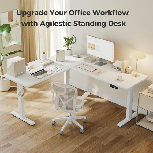 Image of Agilestic 63 x 55 Inch L Shaped Standing Desk Adjustable Height, Corner Standing Desk, Sit Stand Up Computer Table, Splice Board, White