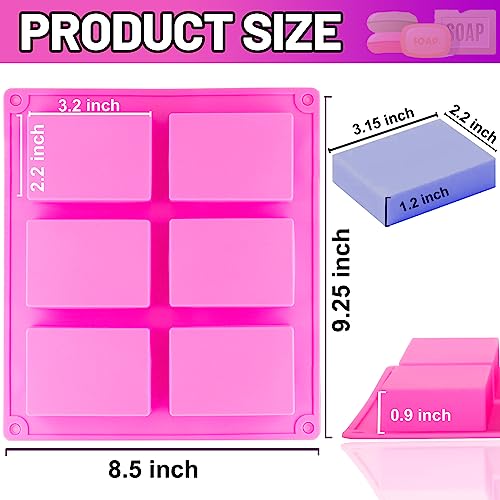 Lerykin 2 Pack Silicone Soap Molds, 6 Cavities Rectangle Silicone Soap Molds, Great For Homemade Craft Soap Mold, Chocolate Mold, Cake Mold ＆ Ice Cube Tray - Just Pop Out（Pink） #TOP5