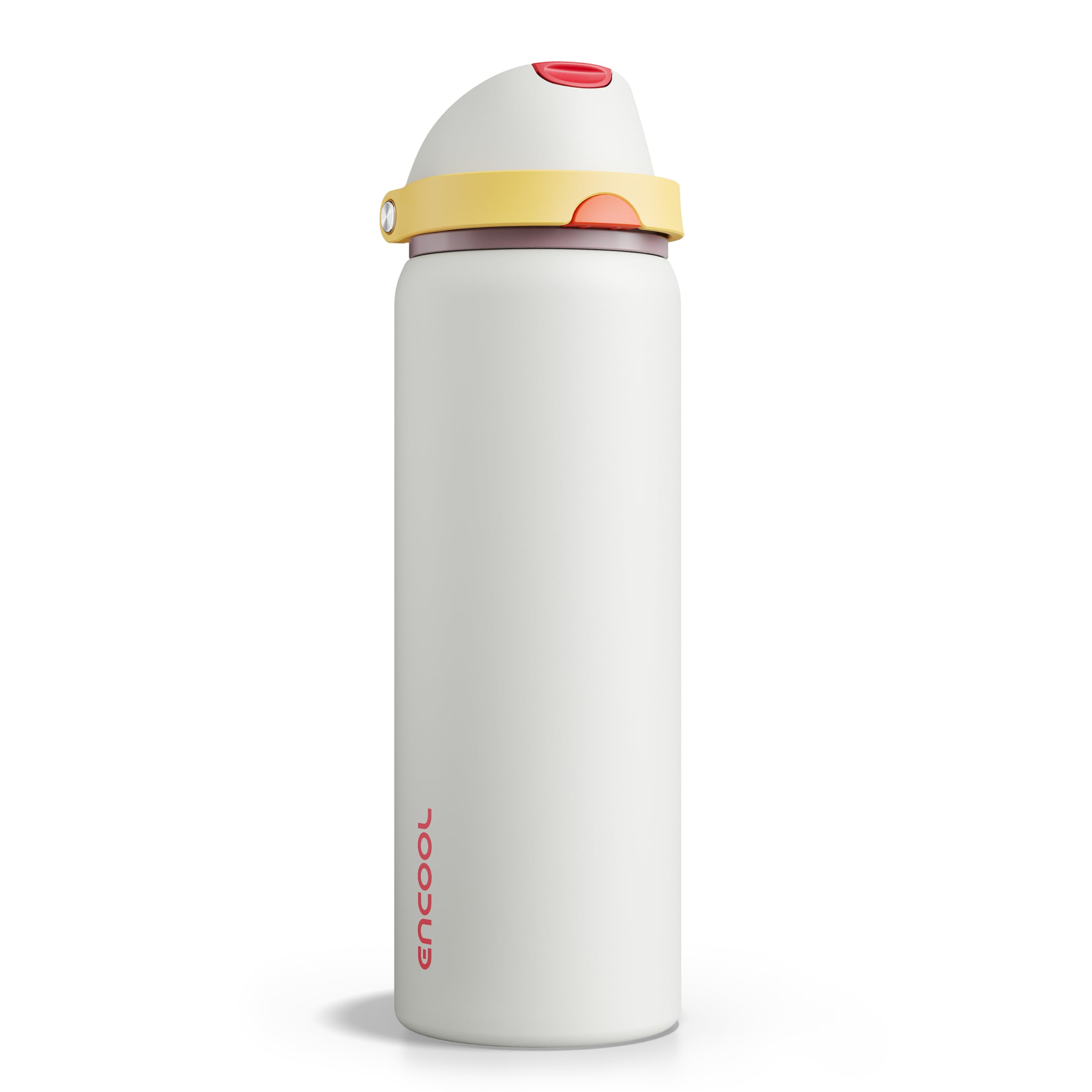 Insulated Water Bottle with Straw - Encool Stainless Steel Water Bottle with Push Button Lid, Leak-Proof &amp; BPA-Free, Keeps Cold for 24 Hours for Sports, Travel, Gym (32 oz, Quill Grey-Red)
