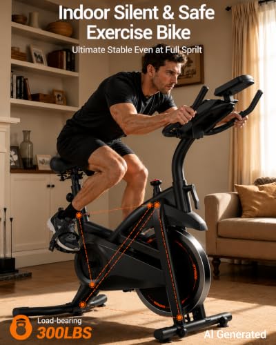 Image of CURSOR FITNESS Exercise Bike, Brake Pad Stationary Bike for Home with Exclusive App, Stationary Bikes for Home with 300 lb Weight, Indoor Cycling Spin Bike Workout Bike with Extra Comfort Seat