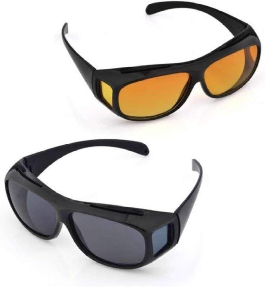 2 PACK HD Night Day Vision Driving Wrap Around Anti Glare Sunglasses with Polarized Lens for Man and Women