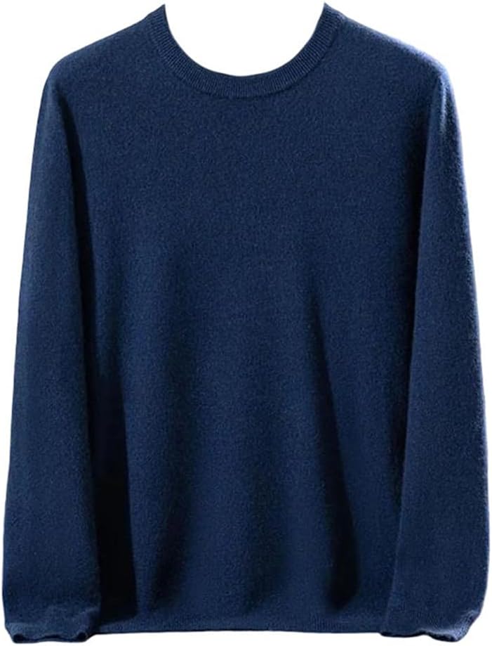 Men's Crewneck Pullover Sweater Cashmere Wool Blend Seamless Knit Business Casual Top with Ribbed Cuffs