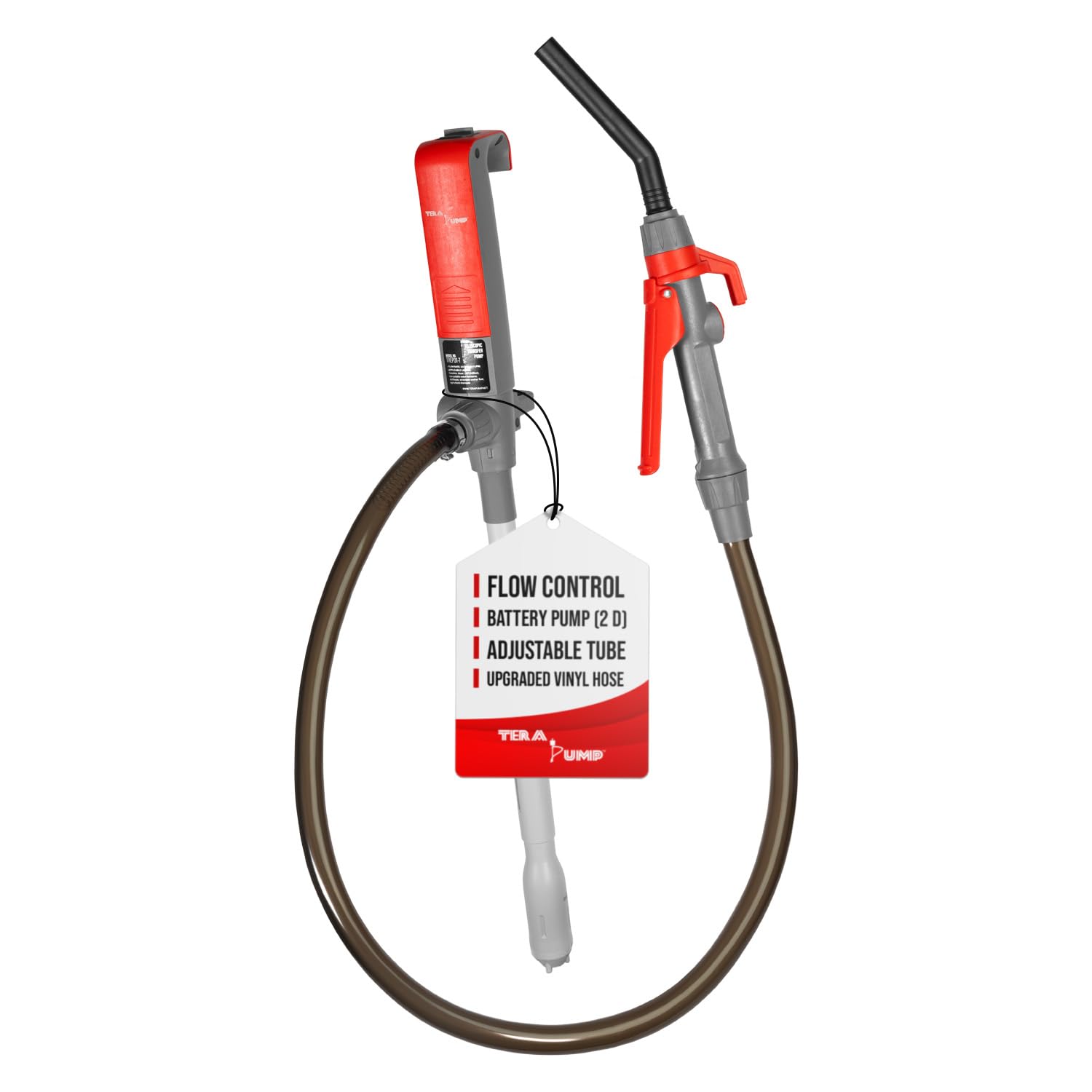 TERA PUMP 2nd Gen Multipurpose Battery Powered Fuel Transfer Pump With Lever Action Style Nozzle - Telescopic Suction Tube for Various Containers - Faster Transfer at 2.6 Gallon Per Minute