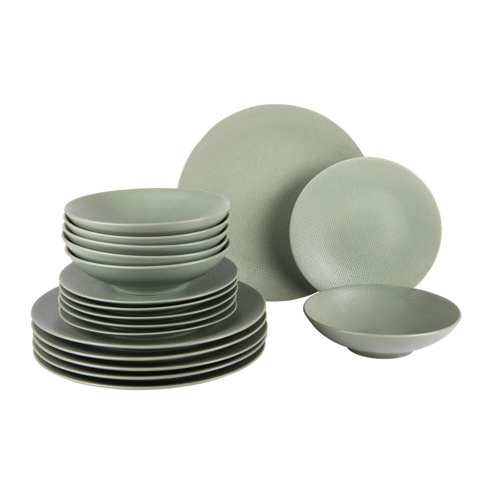 Table Passion - Service d'assiettes Vésuvio Vert Sauge 18 pièces