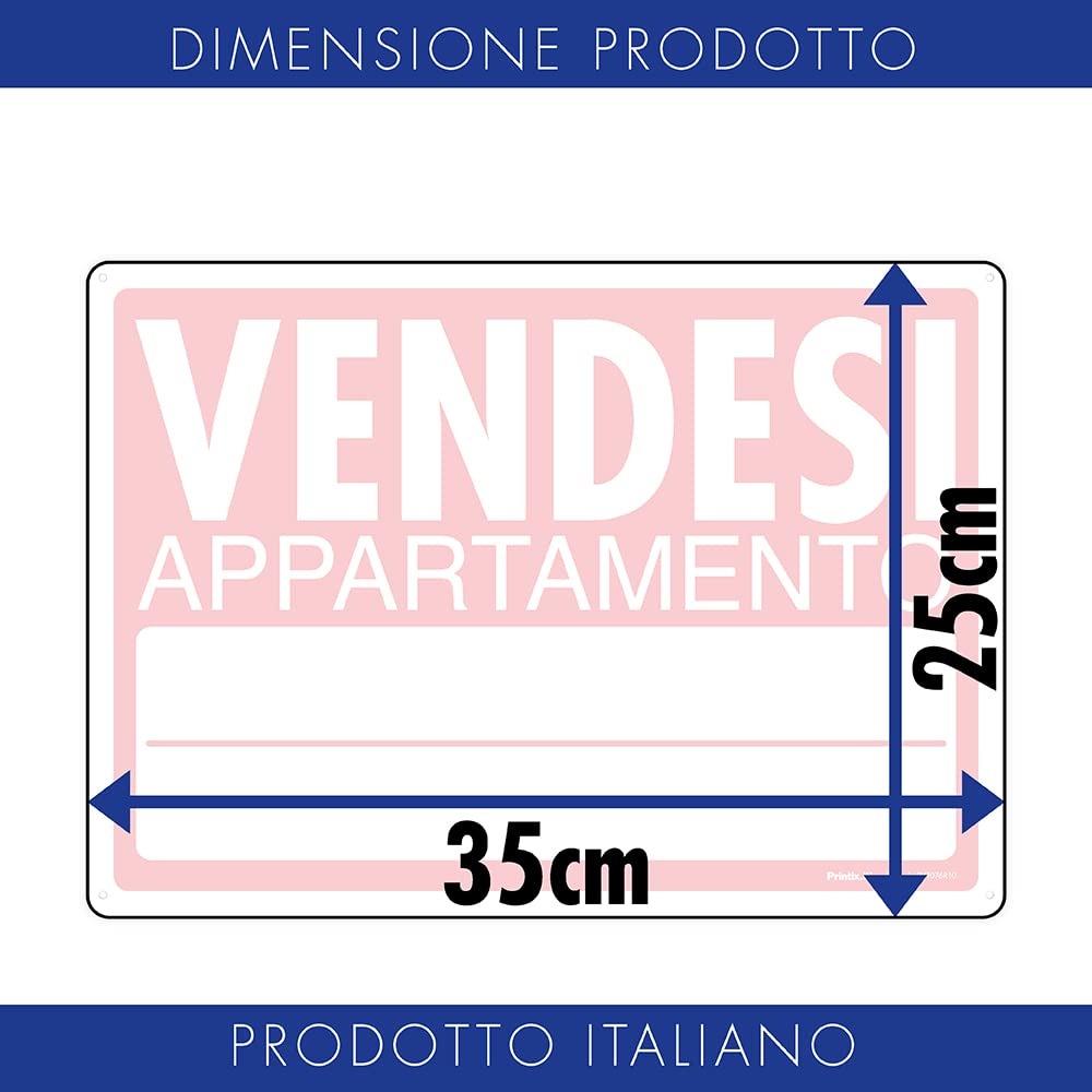 PRINTIX Cartello Vendesi In Polipropilene (PP) Di Spessore 1mm Stampato Con Tecnologia UV Resistente Alle Intemperie Visibilità A Distanza 25cm X 35cm (Vendesi Appartamento)