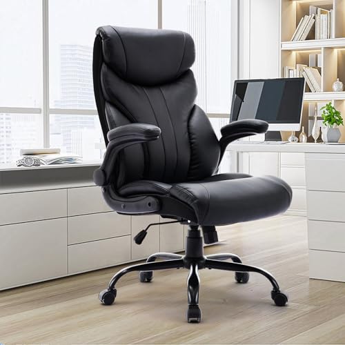 GAOMON Big and Tall Office Chair 500lbs, Wide Seat Home Office Chair, Ergonomic Executive Office Chair, High Back Computer Desk Chairs, Rolling Swivel Pc Chair With High Back & Flip-Up Armrests, Black