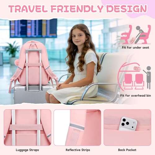 MUSEVOS Girls Backpack, Kids Backpack for Girls, School Bookbag for Teens Age 6-15, Large Capacity Water Resistant Backpack for Elementary to High School, Cute Travel Daypack, Pink by MUSEVOS - Used condition - Image 5
