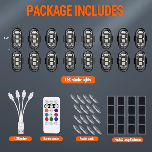 Image of Wireless LED Strobe Lights Remote Control, 8 Colors USB Charing Waterproof Anti-Collision Flashing Emergency Warning Lights for Car Motorcycle Drone Aircraft Bike 16PCS
