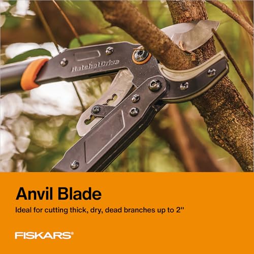 Image of Fiskars Ratchet Drive Anvil Lopper 32 Inch Heavy Duty Tree Trimmer, 2 inch Cut Capacity, Riveted Handles for Easy Squeeze Cutting Power
