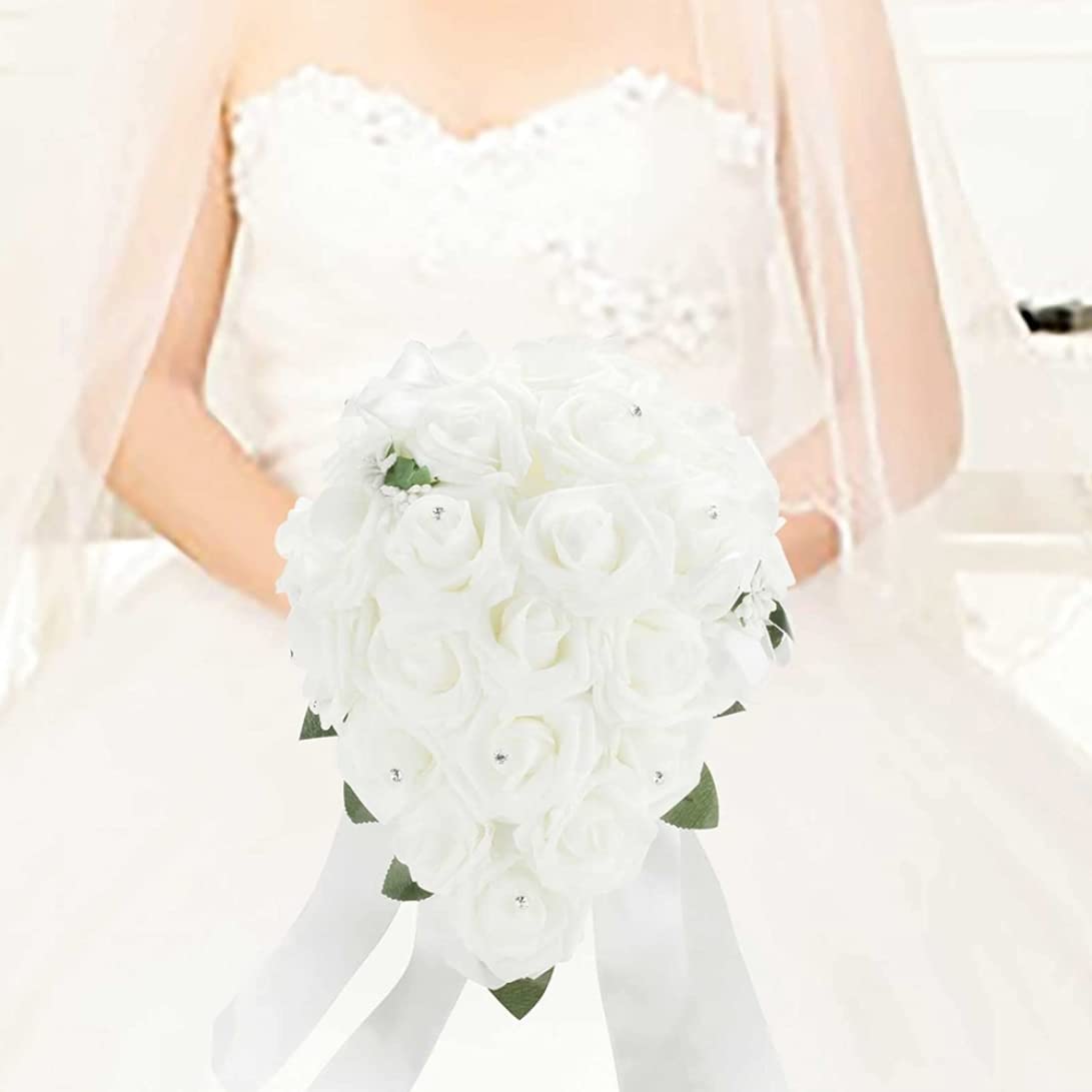 Bouquet di fiori artificiali, bouquet da sposa per la sposa 12 pollici, fiori bianchi da, artificiali per matrimonio..