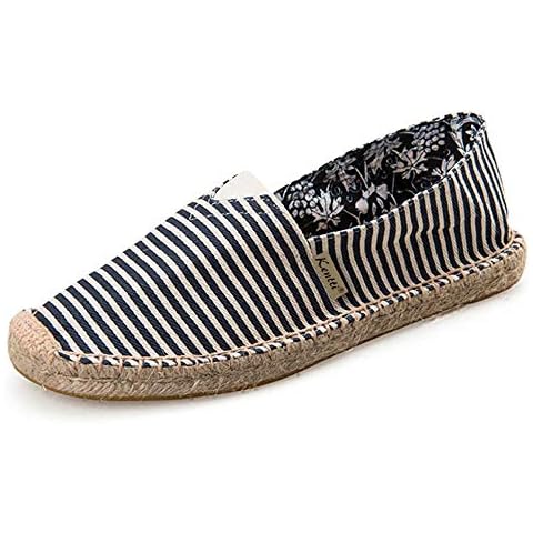 Kentti Men's Breathable Canvas Stripe Slip on Flat Espadrilles Blue 10-10.5 M US Cover