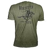 Official Winchester Mens Cotton Vintage Rider Graphic Printed Short Sleeve T-Shirt (Medium, Military Heather)