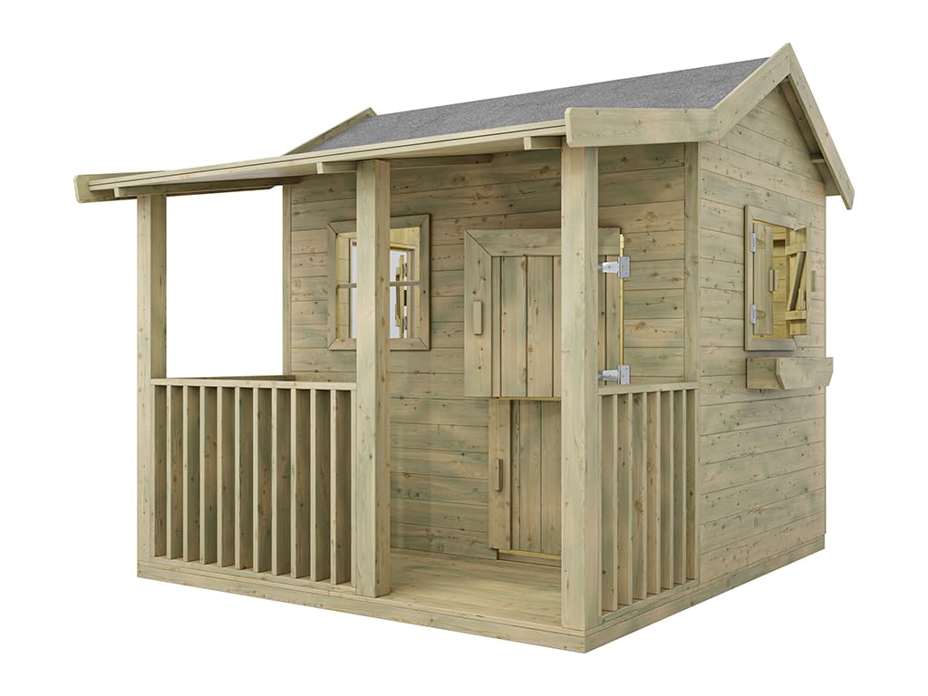 Spielhaus Saloon KDI | 169x183x178 cm | Kesseldruckimprägniert | Mit Veranda, Fußboden & 3 Fenstern | Inkl. Blumenkästen | Kinder Spielhaus