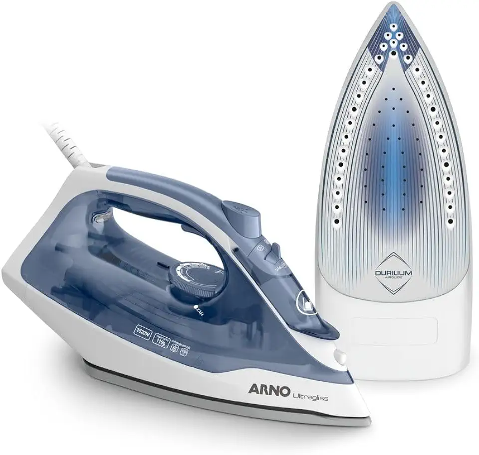 Ferro a Vapor Arno Ultragliss com Base Durilium Airglide, deslizamento mais rápido e maior resistência, 1520W, Azul e Branco, FU02