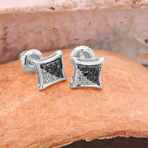 Dazzlingrock Collection 0.10 Carat (ctw) Round Black & White Diamond 8.4mm Micro Pave Kite Shape Hip Hop Iced Out Studs, Screw Back, Unisex Design Ladies, Mens Real Diamond Earrings3