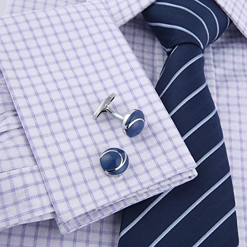 Mancuernillas circulares de esmalte azul y tono plata para hombre miniatura 3