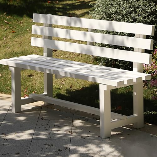 Banco de jardín de madera blanco de 120 cm con respaldo para patio 2