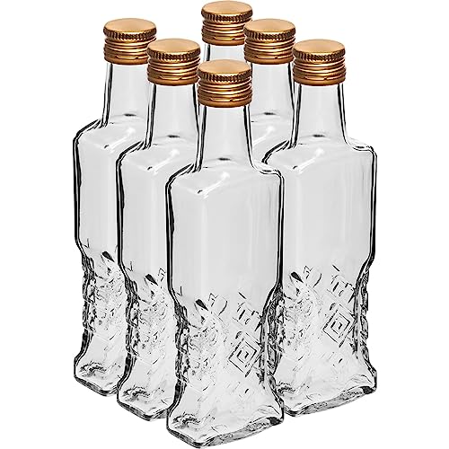 6 x Leere Glasflaschen Zum Befüllen 200 ml | Likörflaschen |Essig-Öl Flaschen | Schnapsflaschen |Karaffe