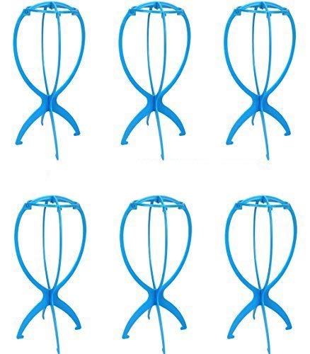 Yariew 6pcs Wig Stand Wig Stand Holder Portable Folding Stable Durable Wig Holder Hairpieces Display Tool Stable Wig Stand Dryer Holder,Blue