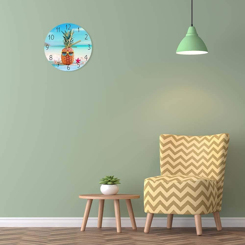 Seahore夏の壁時計にサングラスをかけたパイナップルモダンなデザインボタニカルフルーツキッチン壁時計ダイニングルームアートの装飾 50 Off フレームなし
