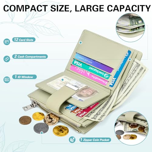 Image of Small Wallet Women RFID Blocking Soft Leather Card Holder Compact Ladies Wallet with Zipper Coin Pocket ID Window